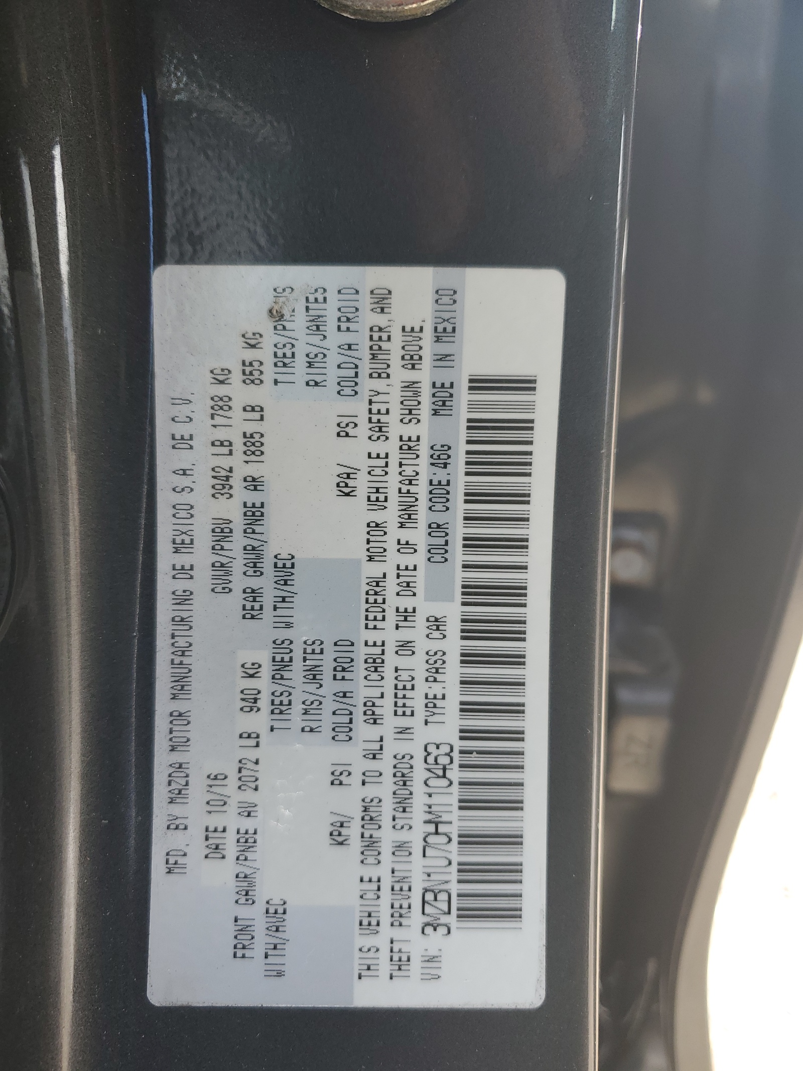 3MZBN1U70HM110463 2017 Mazda 3 Sport