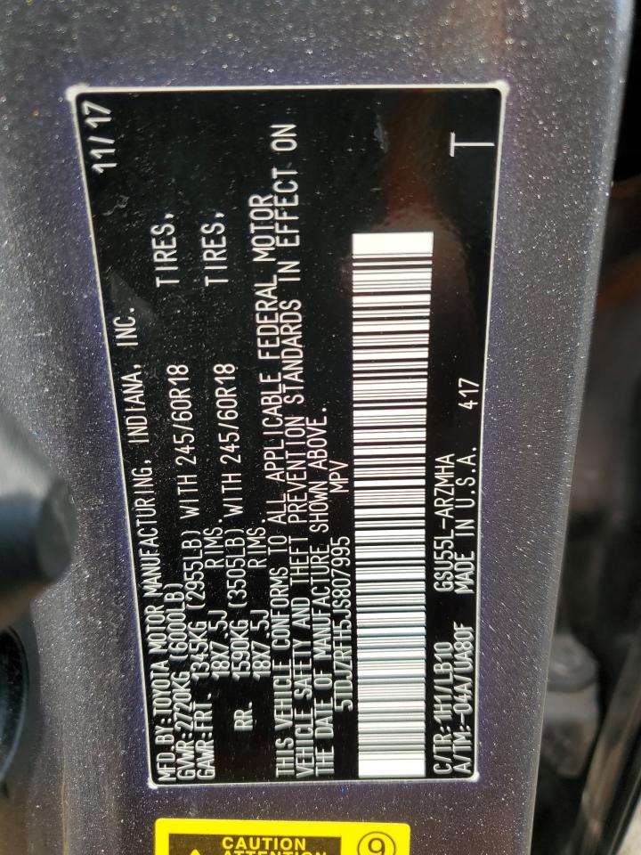 2018 Toyota Highlander Se VIN: 5TDJZRFH5JS807995 Lot: 61749204