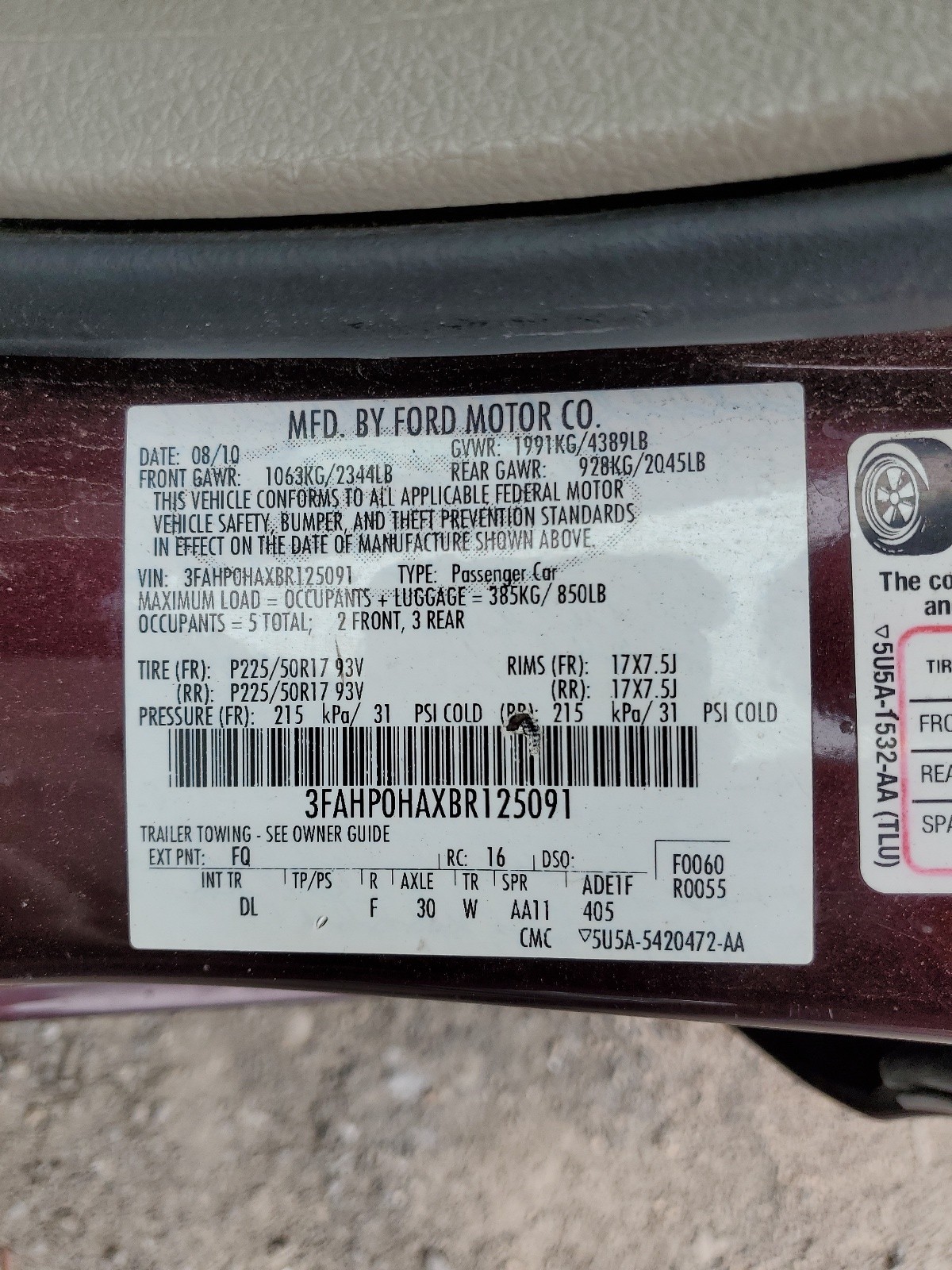 3FAHP0HAXBR125091 2011 Ford Fusion Se