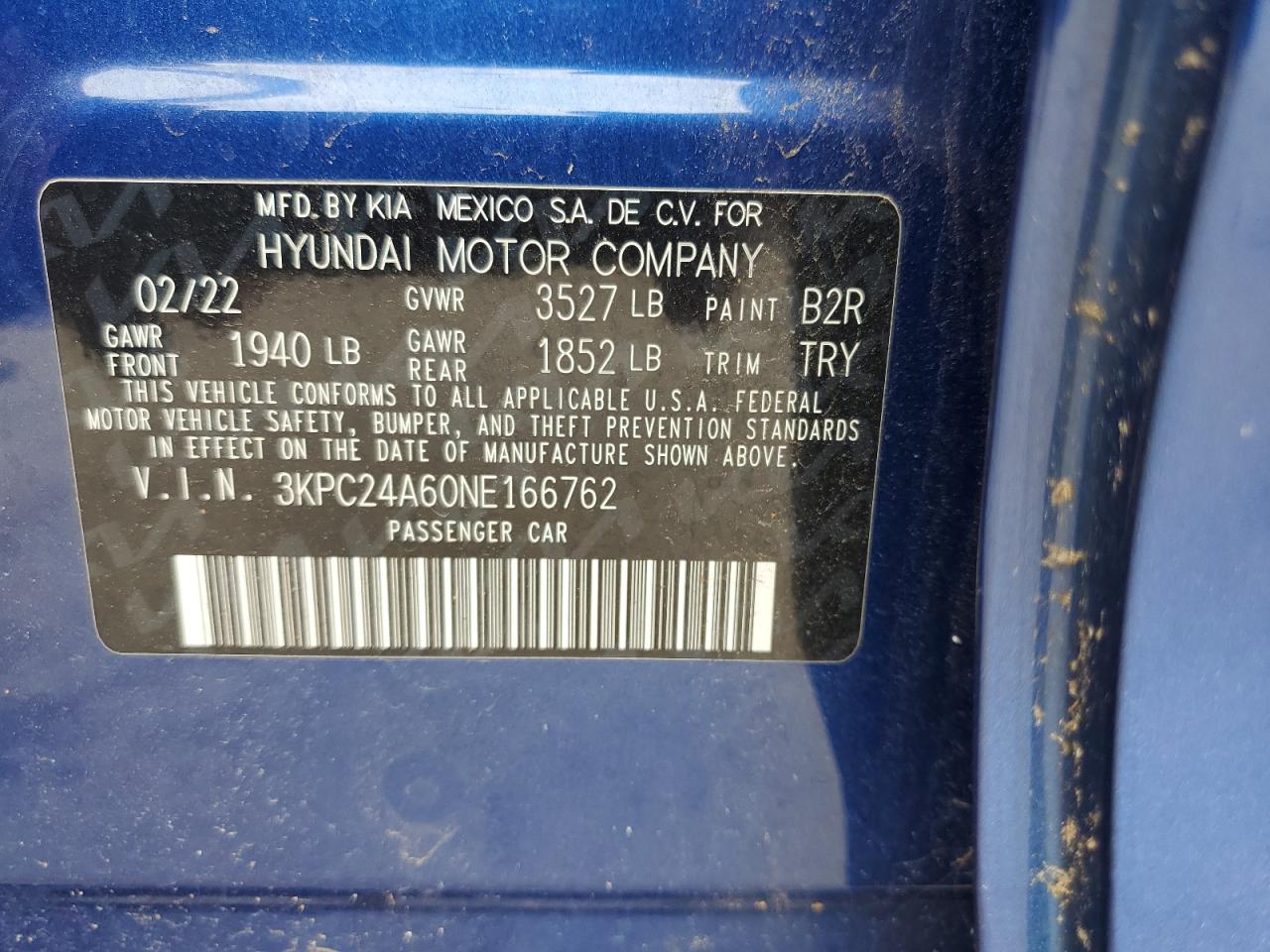 2022 Hyundai Accent Se VIN: 3KPC24A60NE166762 Lot: 63782264