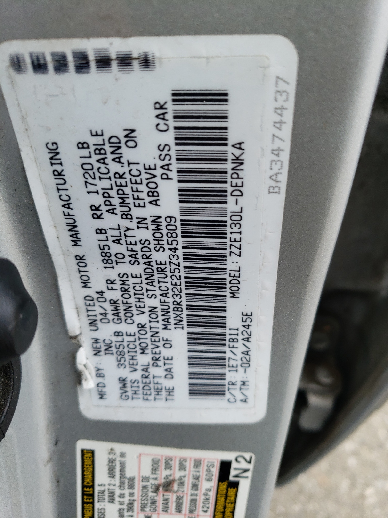 1NXBR32E25Z345809 2005 Toyota Corolla Ce