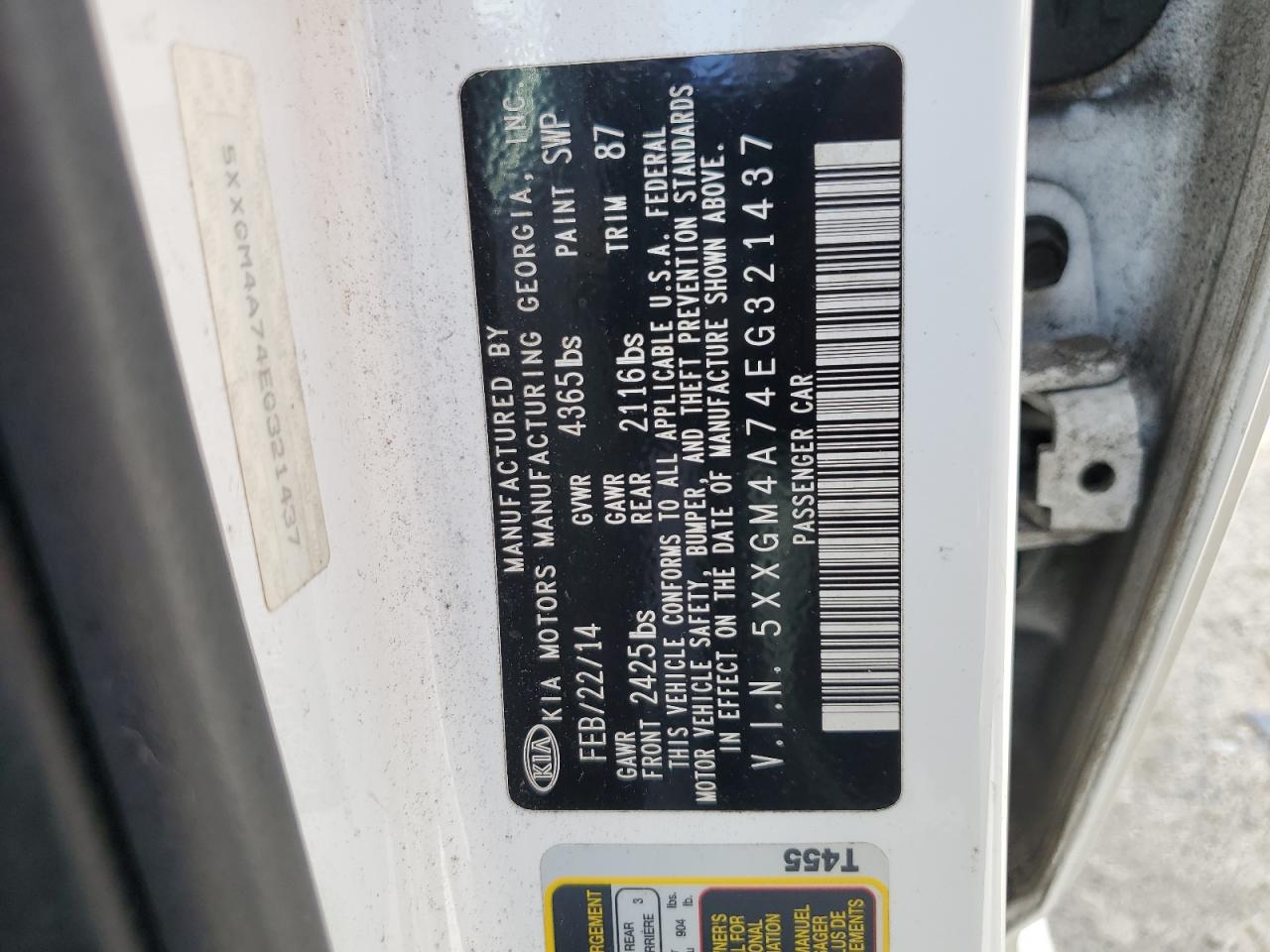 2014 Kia Optima Lx VIN: 5XXGM4A74EG321437 Lot: 63933684