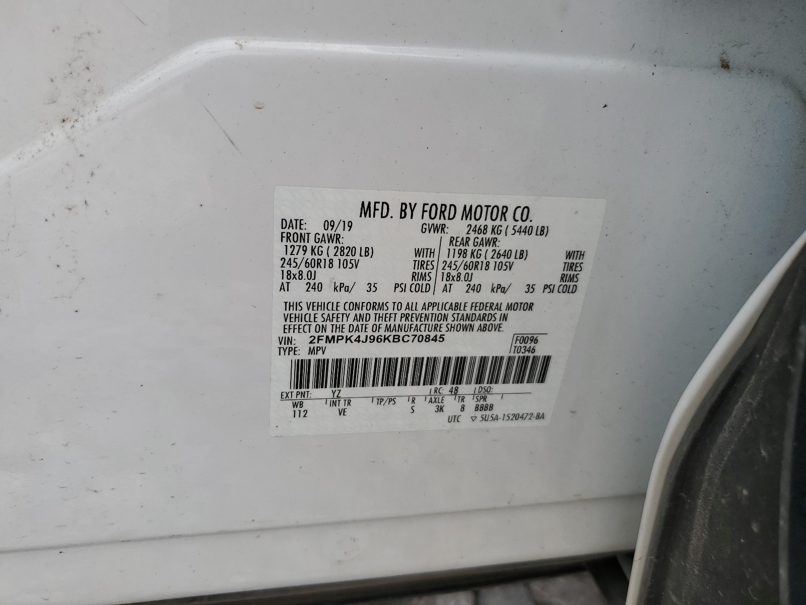 2FMPK4J96KBC70845 2019 Ford Edge Sel