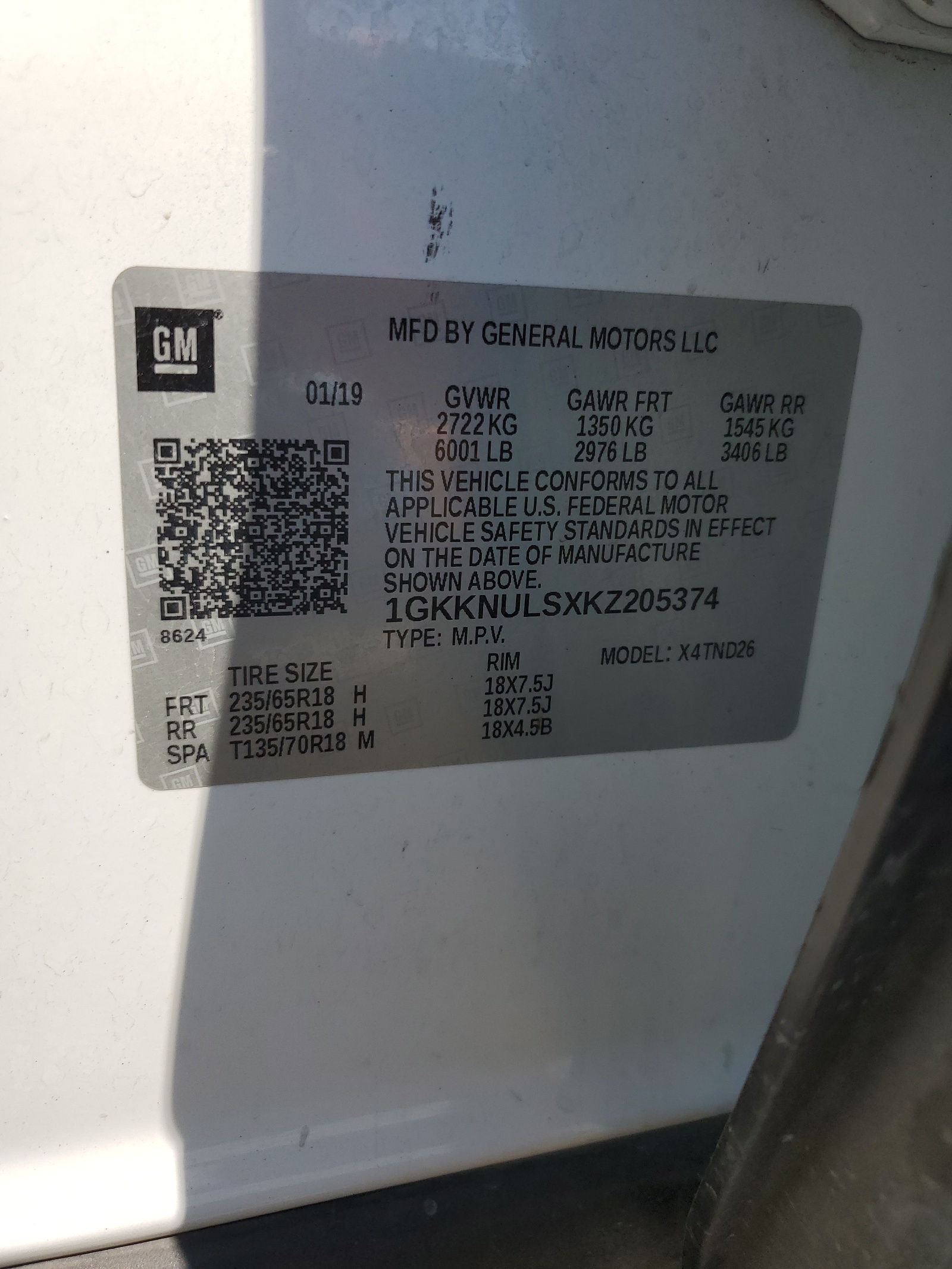 1GKKNULSXKZ205374 2019 GMC Acadia Slt-1