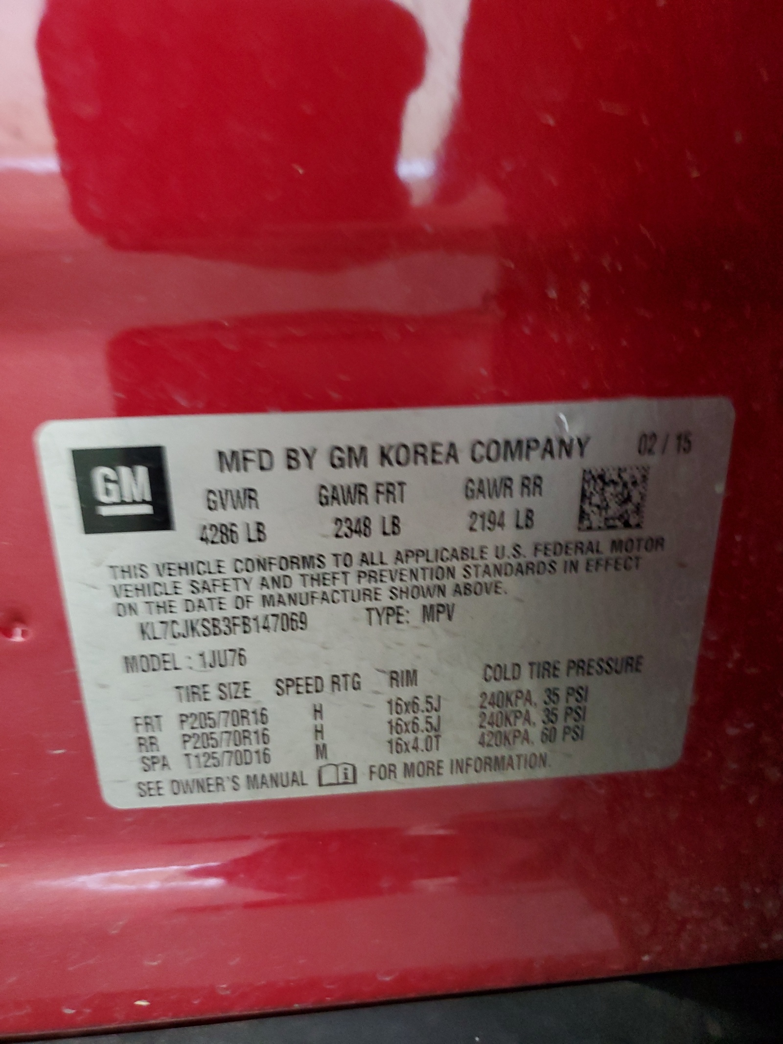 KL7CJKSB3FB147069 2015 Chevrolet Trax Ls