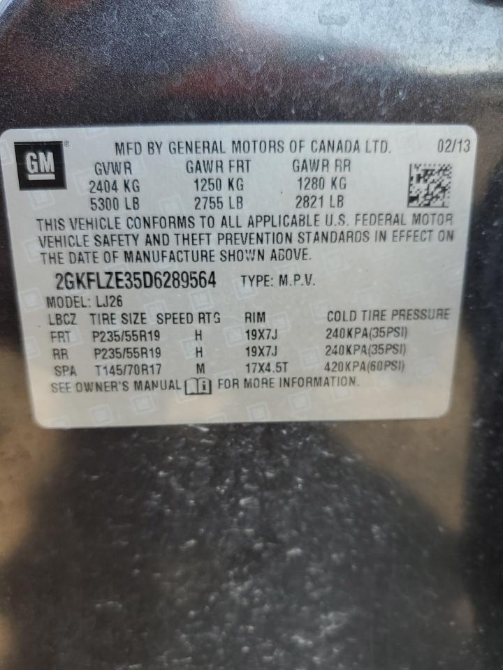 2013 GMC Terrain Denali VIN: 2GKFLZE35D6289564 Lot: 61894084