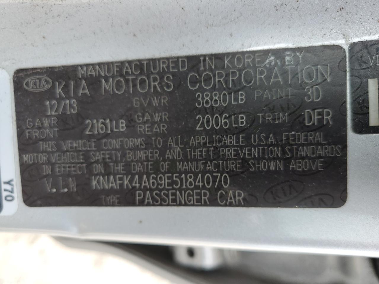 KNAFK4A69E5184070 2014 Kia Forte Lx