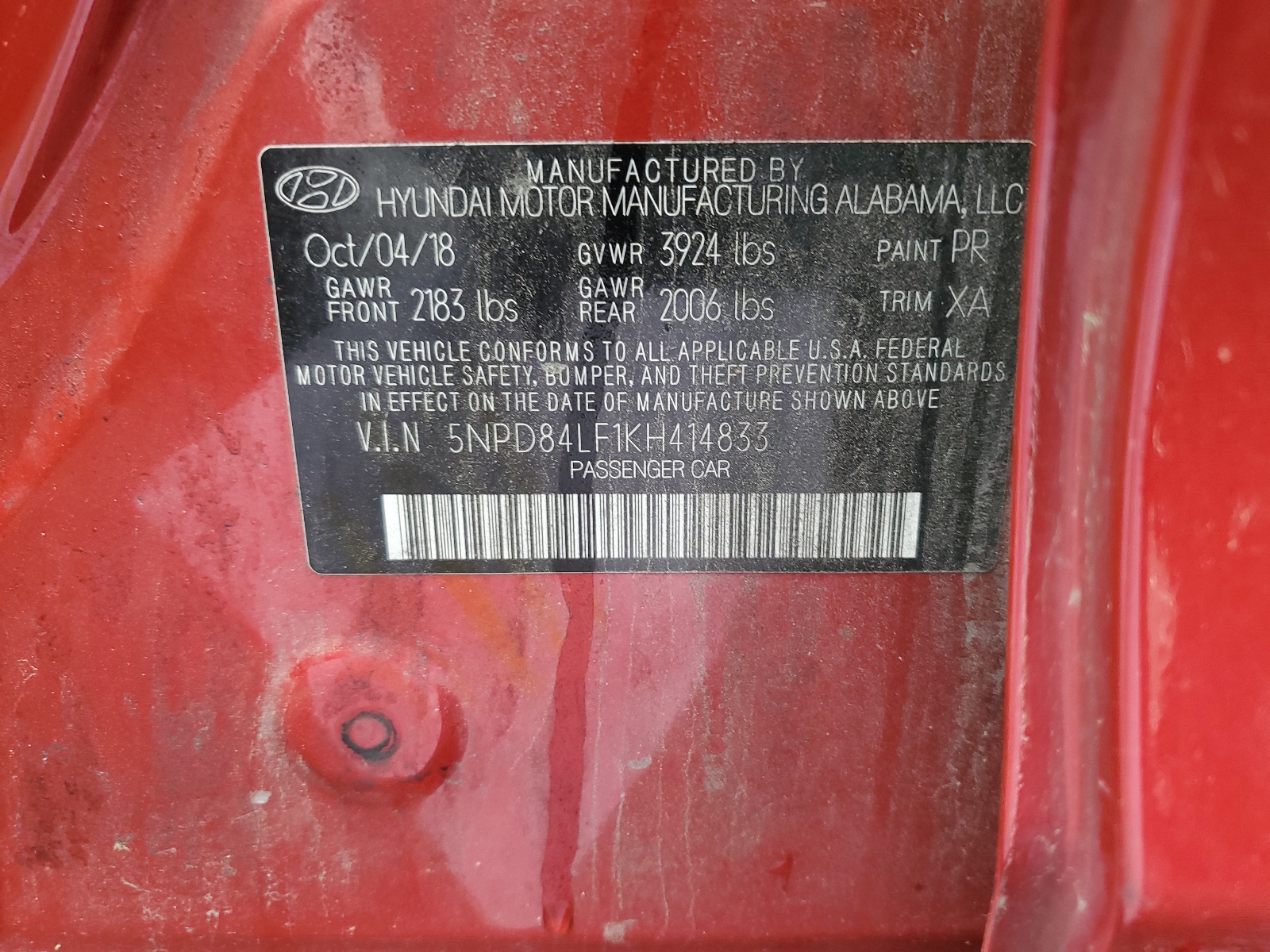 5NPD84LF1KH414833 2019 Hyundai Elantra Sel