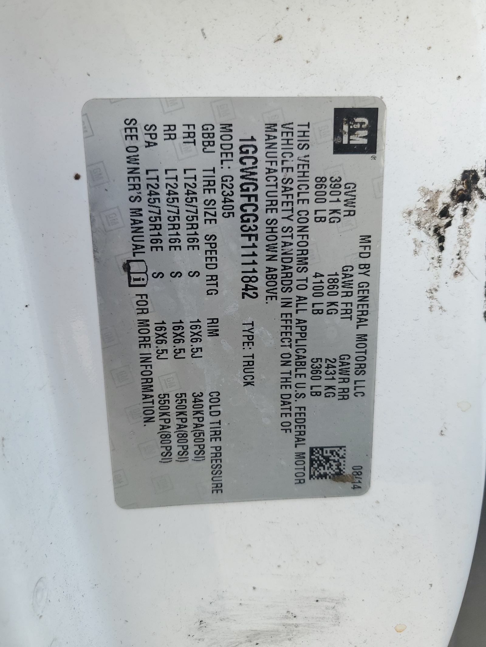 1GCWGFCG3F1111842 2015 Chevrolet Express G2500