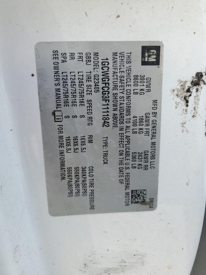 2015 Chevrolet Express G2500 VIN: 1GCWGFCG3F1111842 Lot: 64554764