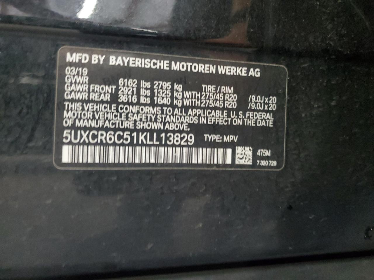 2019 BMW X5 xDrive40I VIN: 5UXCR6C51KLL13829 Lot: 63837024