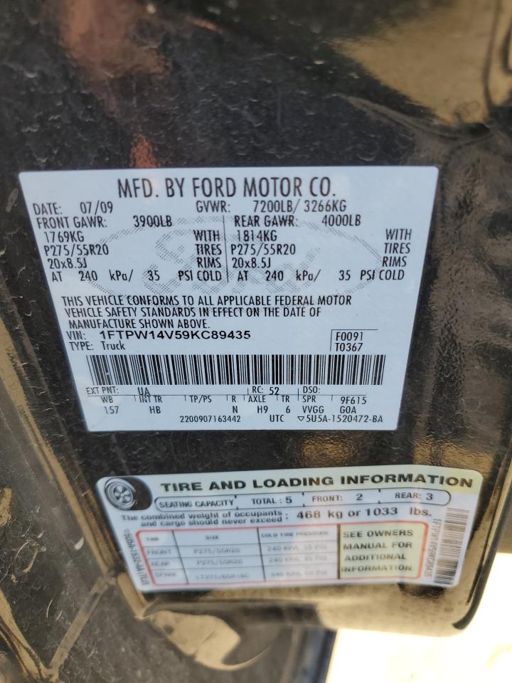 1FTPW14V59KC89435 2009 Ford F150 Supercrew