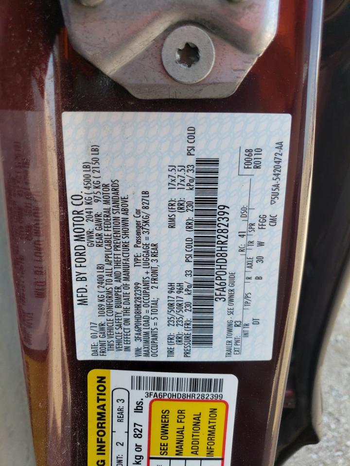 2017 Ford Fusion Se VIN: 3FA6P0HD8HR282399 Lot: 62816064