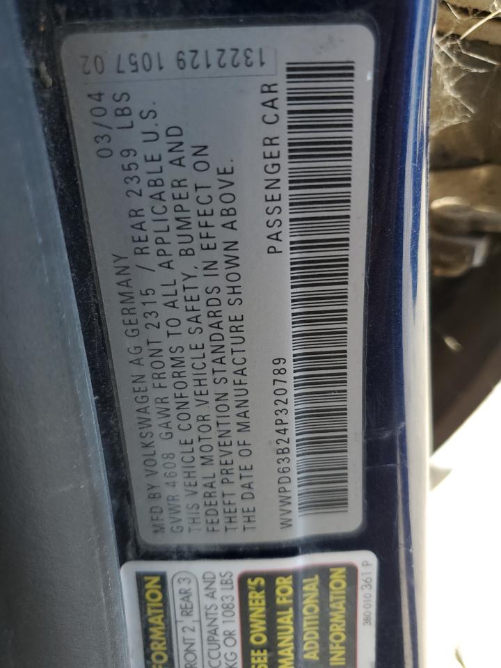 2004 Volkswagen Passat Gls VIN: WVWPD63B24P320789 Lot: 65284444