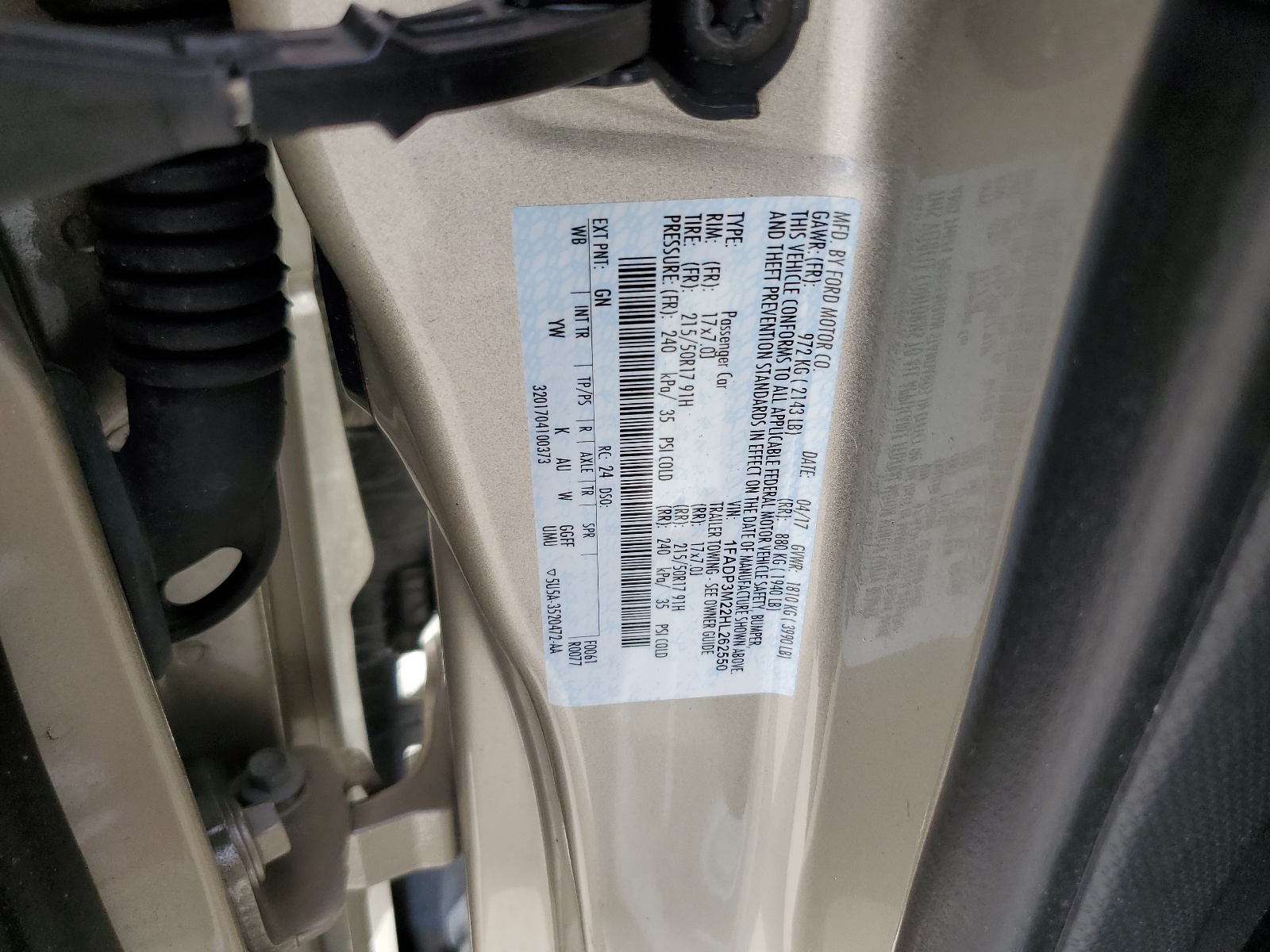 1FADP3M22HL262550 2017 Ford Focus Sel