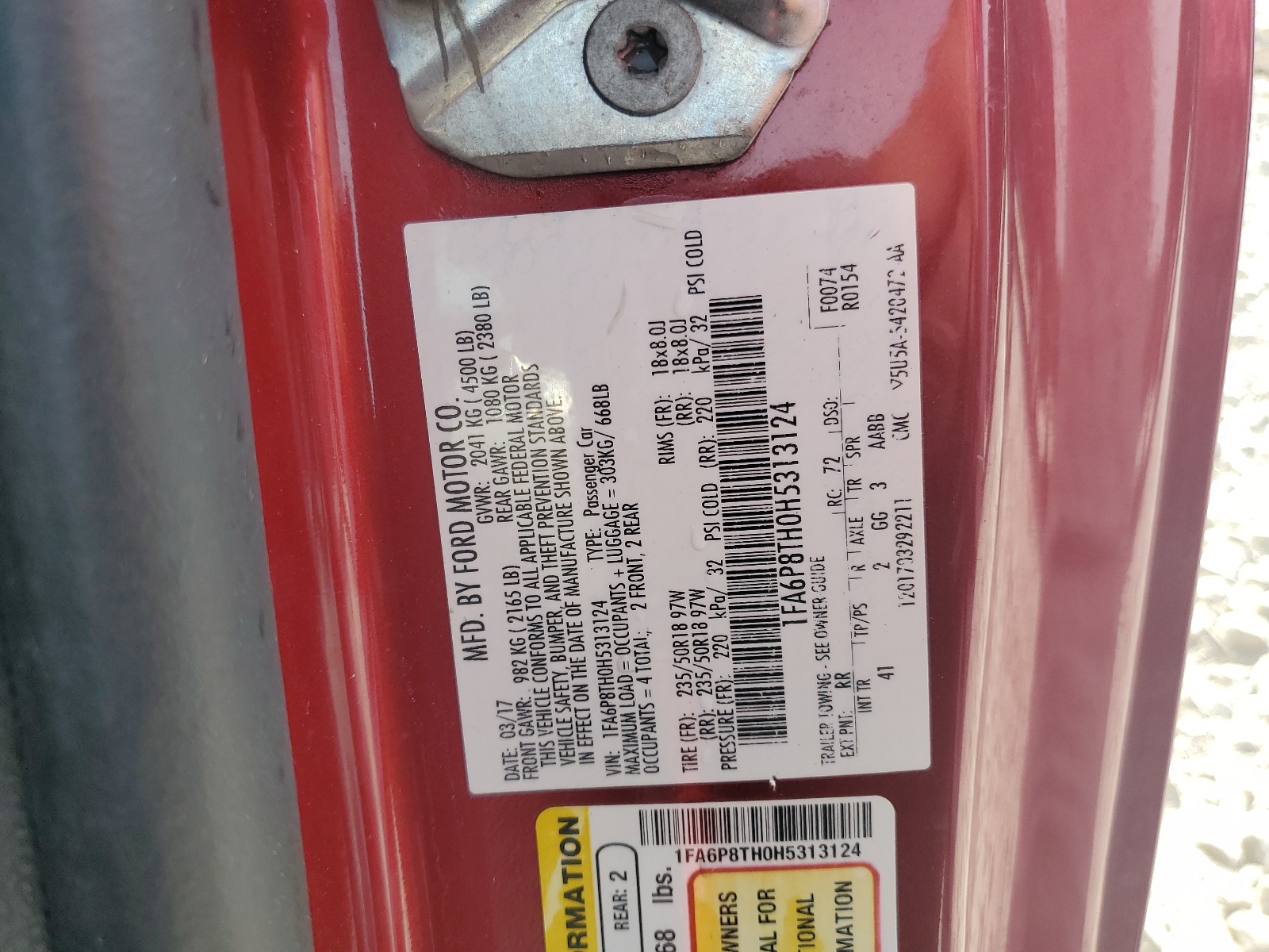 1FA6P8TH0H5313124 2017 Ford Mustang