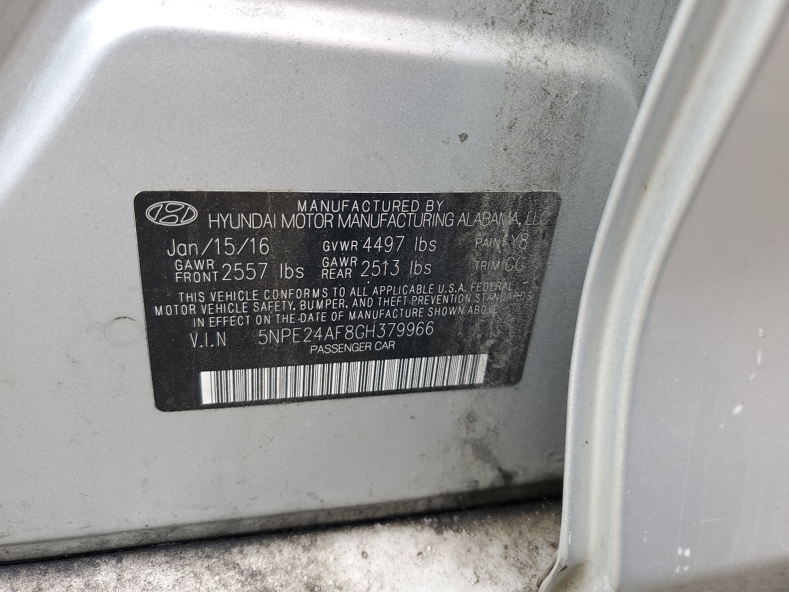 2016 Hyundai Sonata Se vin: 5NPE24AF8GH379966