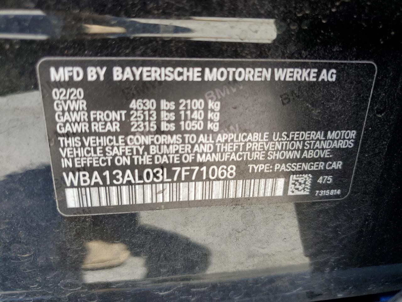 2020 BMW M235Xi VIN: WBA13AL03L7F71068 Lot: 61530364