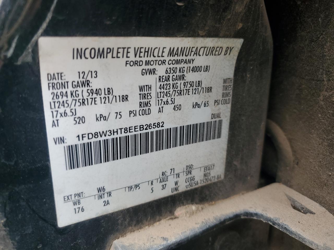 2014 Ford F350 Super Duty VIN: 1FD8W3HT8EEB26582 Lot: 62931284