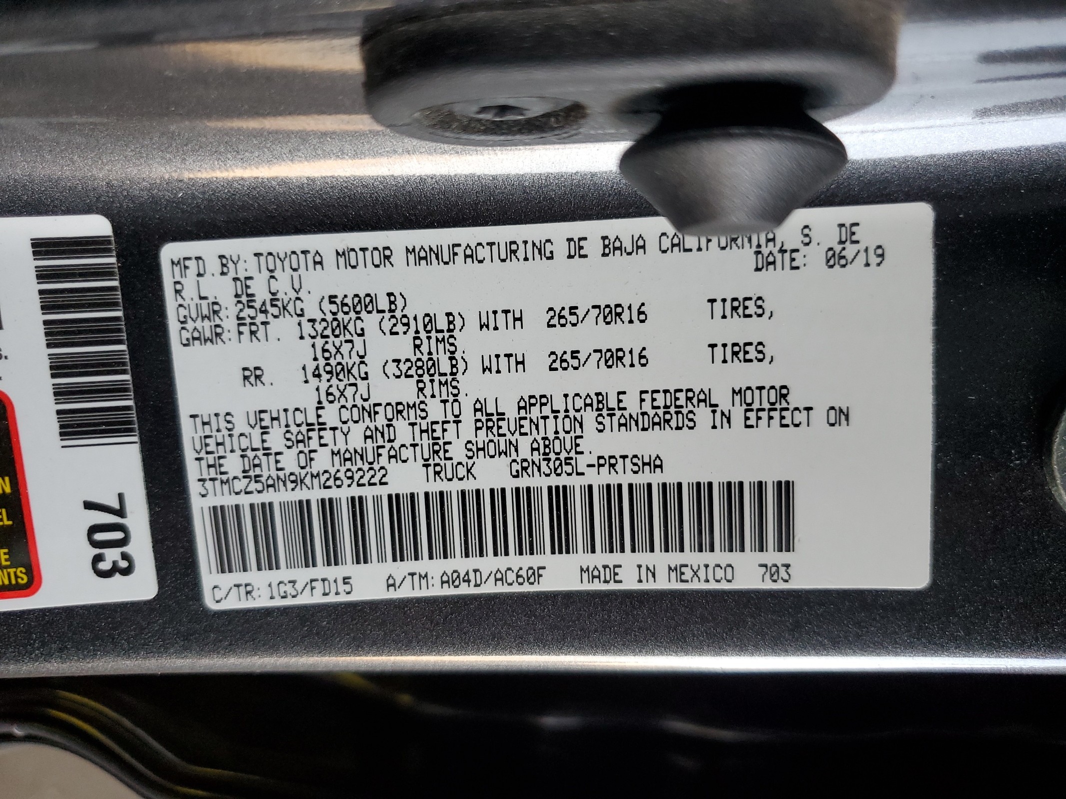 3TMCZ5AN9KM269222 2019 Toyota Tacoma Double Cab