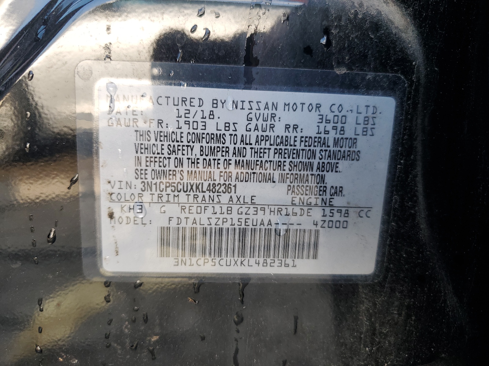 3N1CP5CUXKL482361 2019 Nissan Kicks S