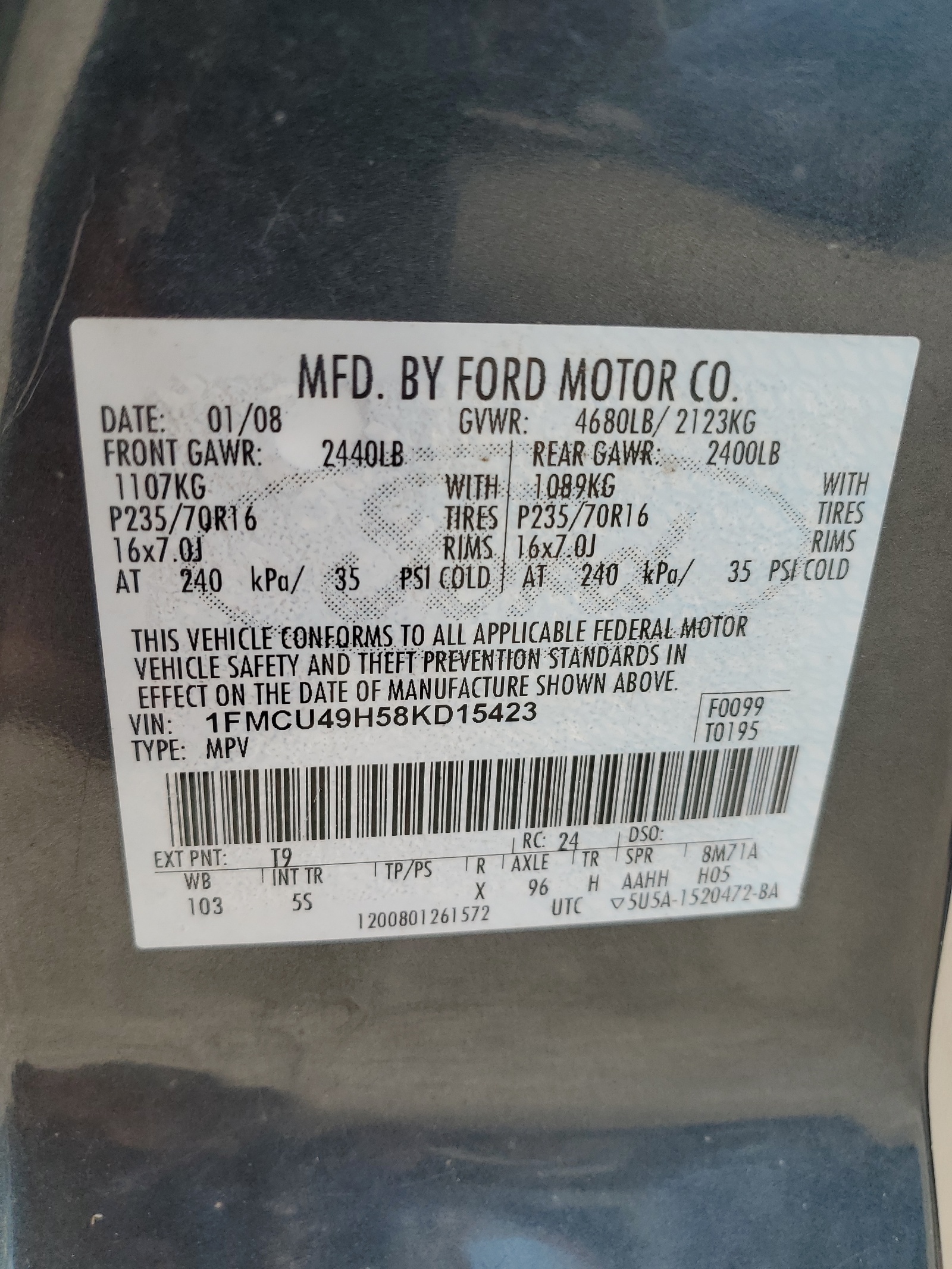 1FMCU49H58KD15423 2008 Ford Escape Hev