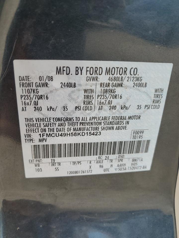 2008 Ford Escape Hev VIN: 1FMCU49H58KD15423 Lot: 62835704