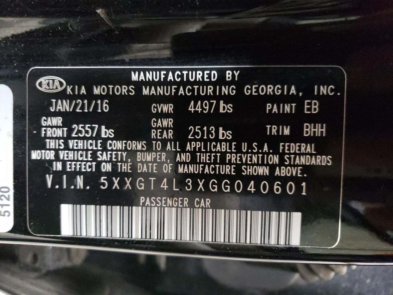 2016 Kia Optima Lx VIN: 5XXGT4L3XGG040601 Lot: 63337934