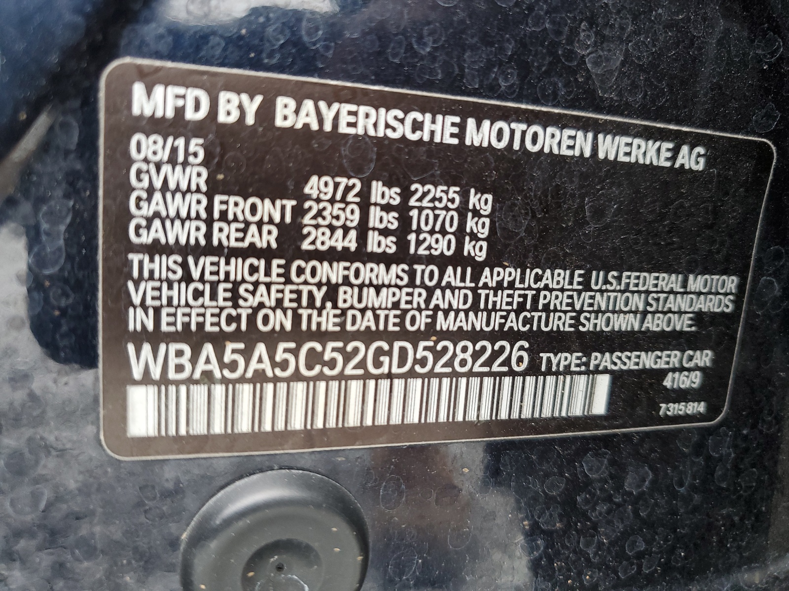 WBA5A5C52GD528226 2016 BMW 528 I