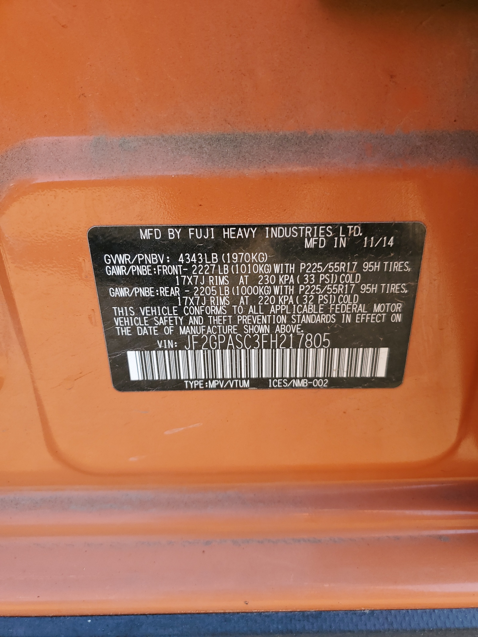 JF2GPASC3FH217805 2015 Subaru Xv Crosstrek Sport Limited