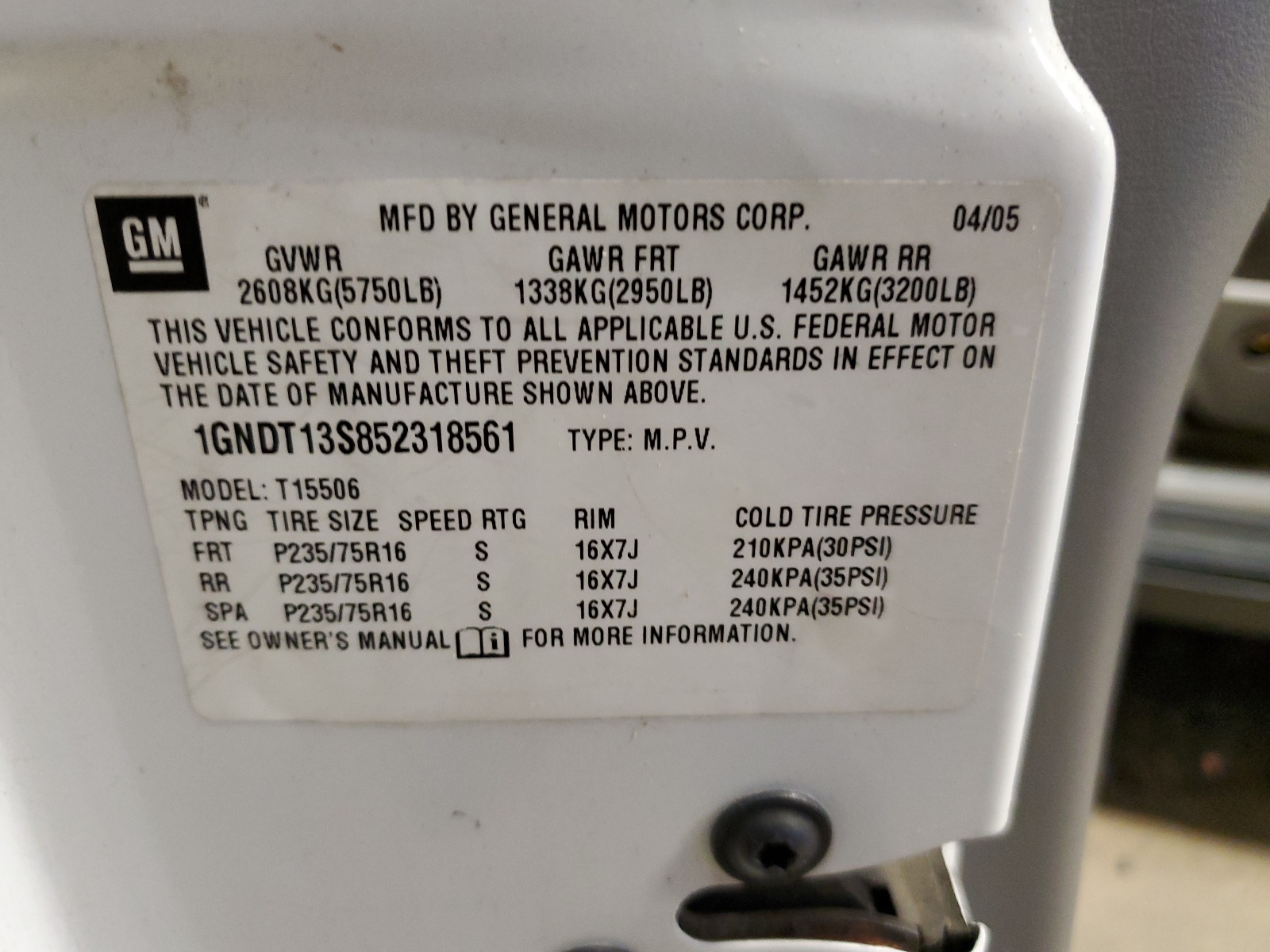 1GNDT13S852318561 2005 Chevrolet Trailblazer Ls