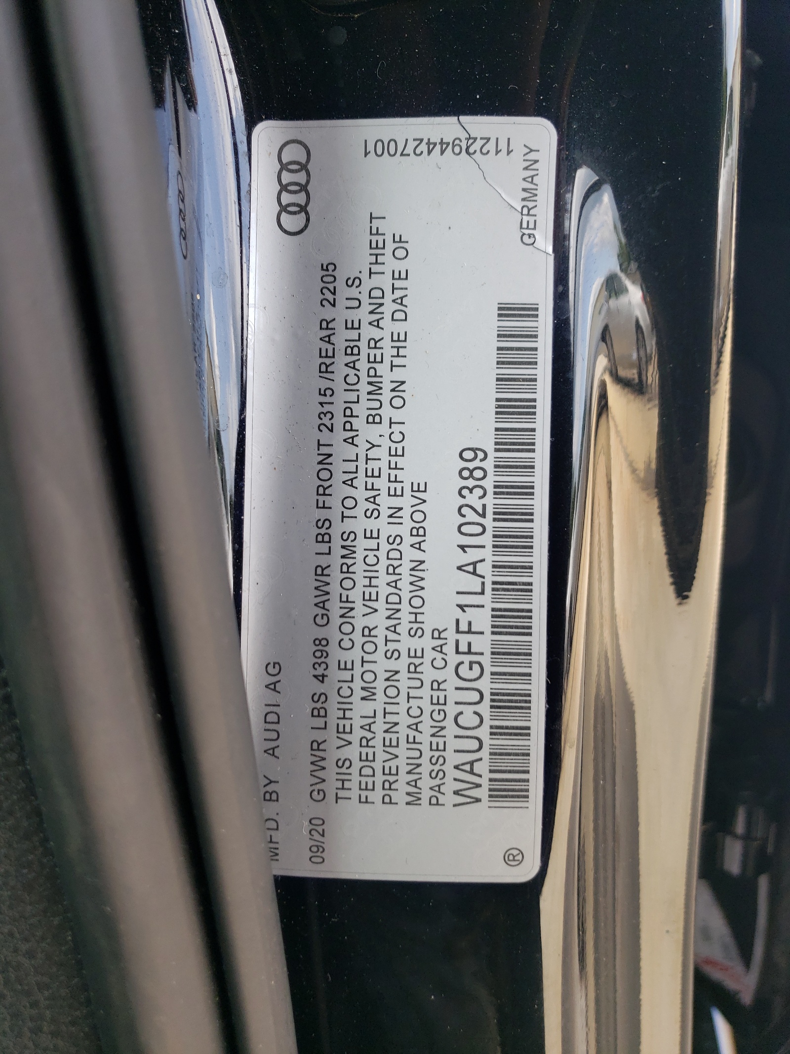 WAUCUGFF1LA102389 2020 Audi A3 Premium Plus