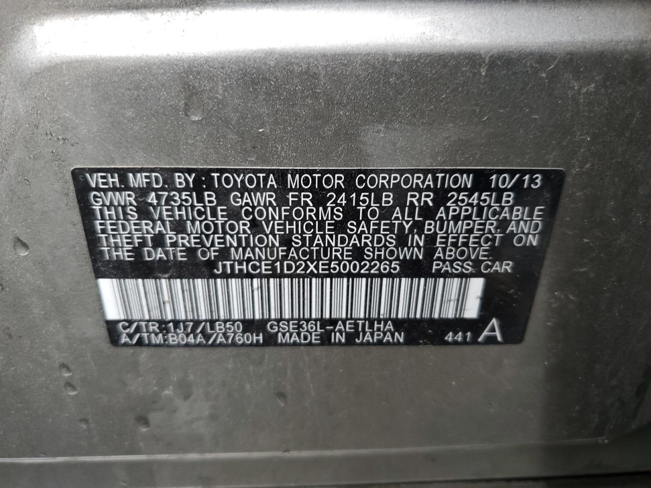 JTHCE1D2XE5002265 2014 Lexus Is 350