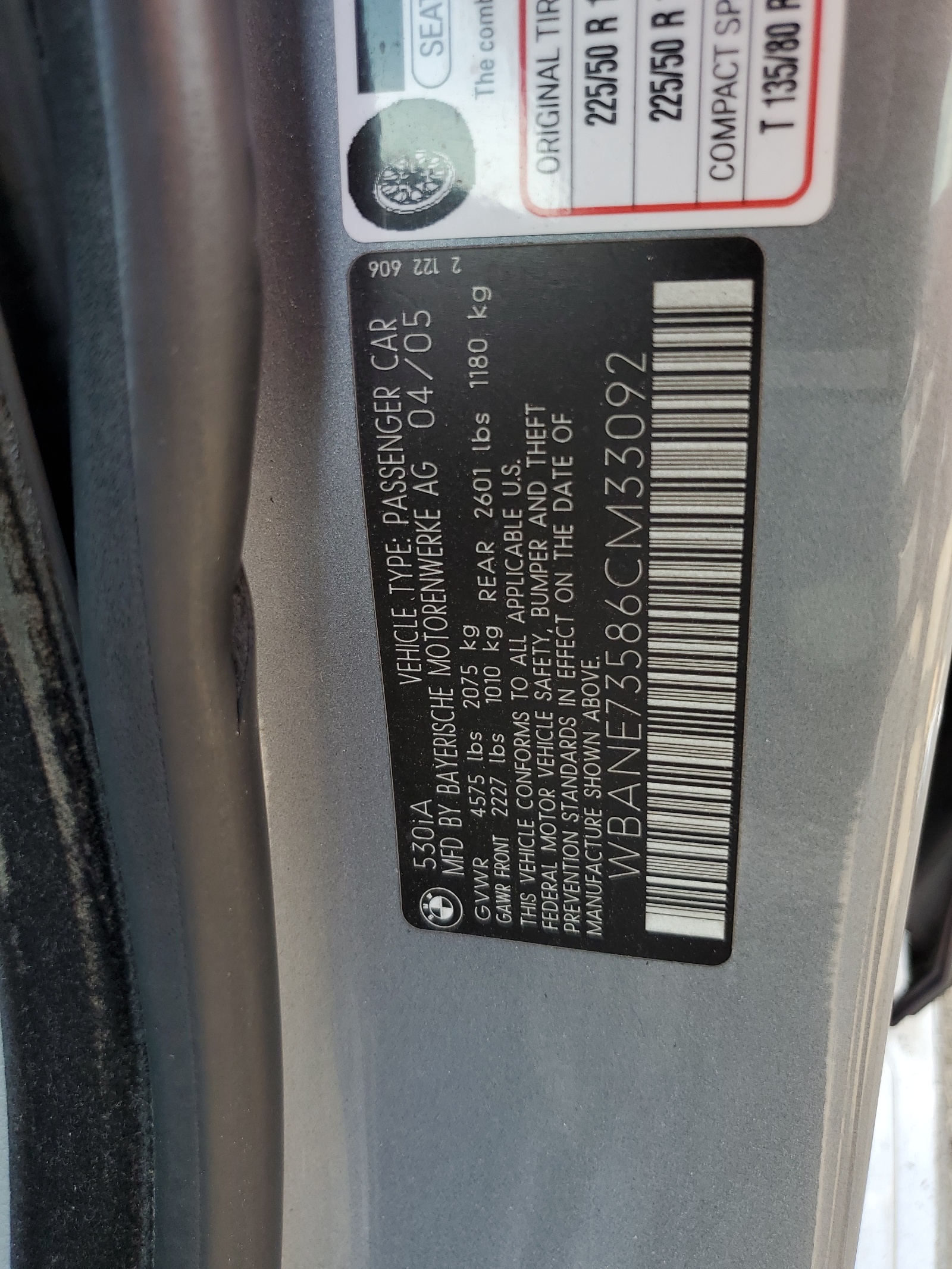 WBANE73586CM33092 2006 BMW 530 I