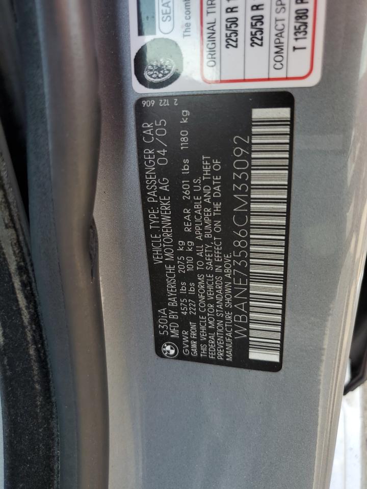 2006 BMW 530 I VIN: WBANE73586CM33092 Lot: 65032884