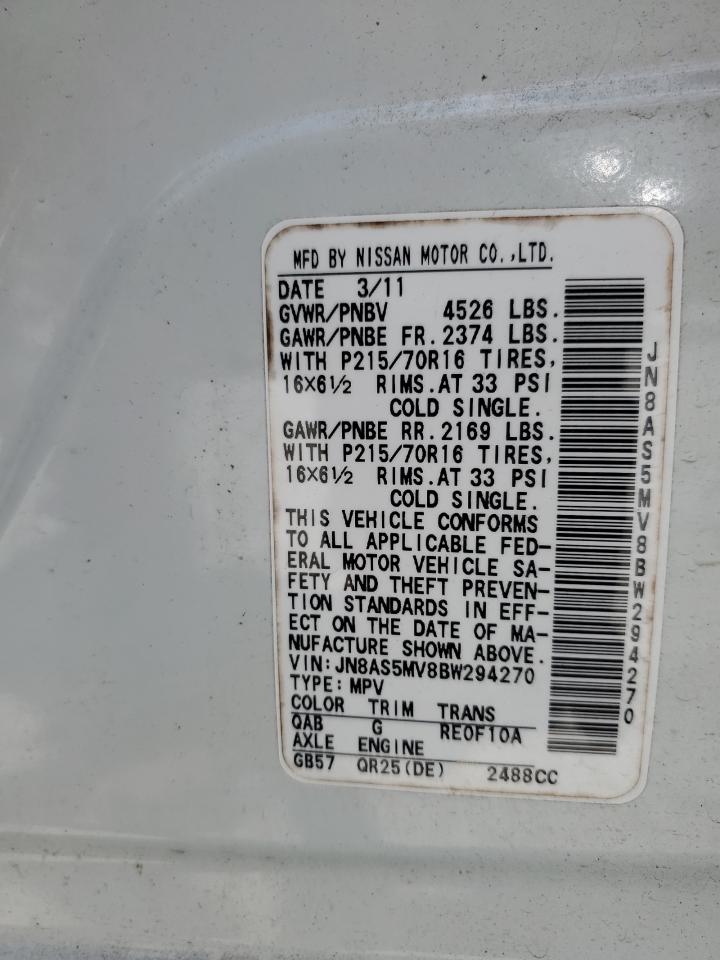 2011 Nissan Rogue S VIN: JN8AS5MV8BW294270 Lot: 65438874