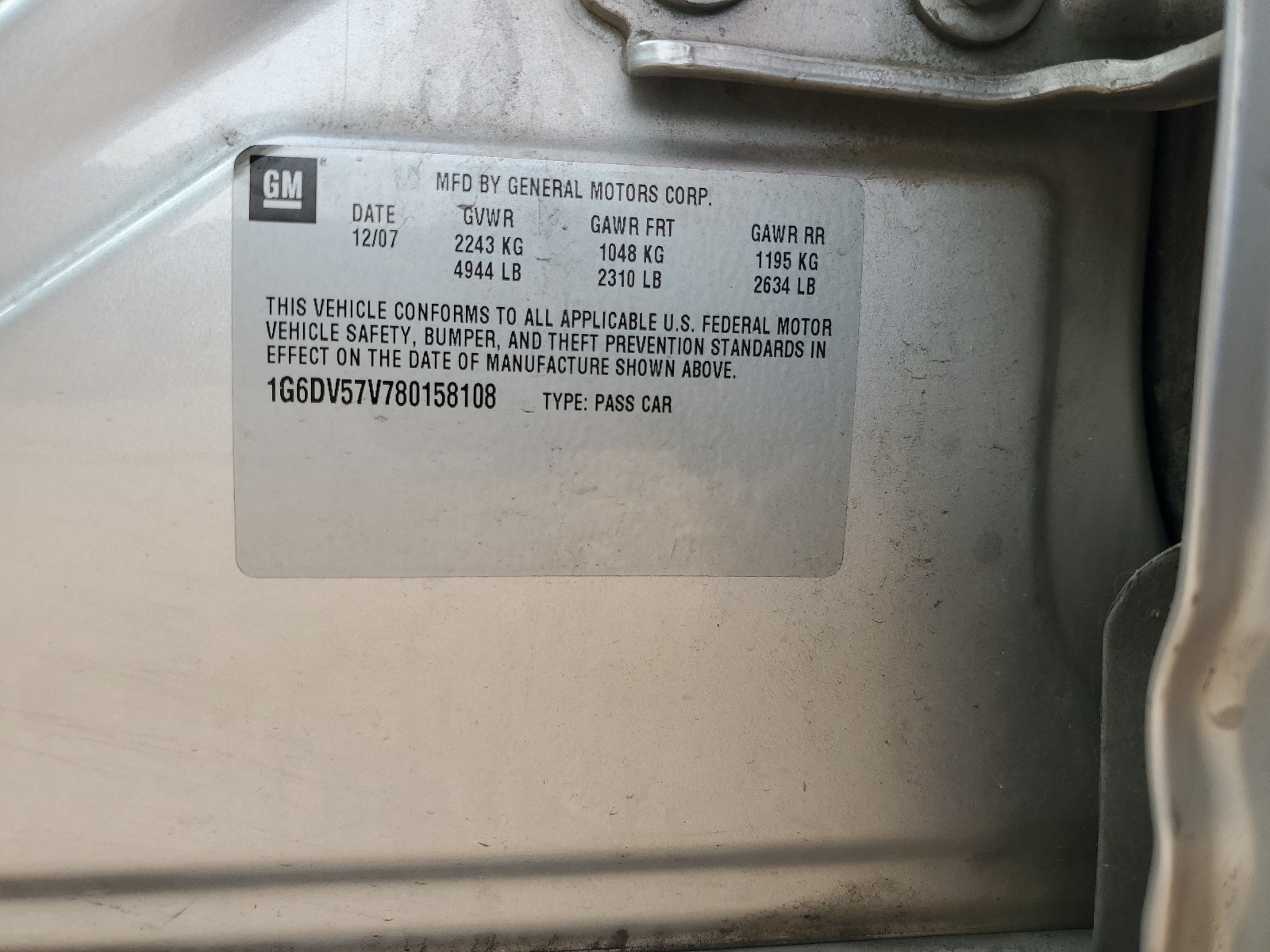 1G6DV57V780158108 2008 Cadillac Cts Hi Feature V6