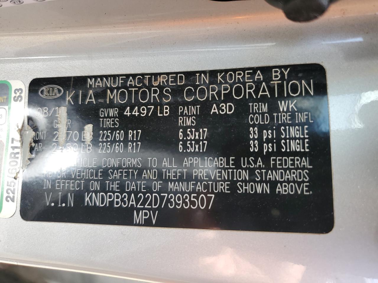 2013 Kia Sportage Base VIN: KNDPB3A22D7393507 Lot: 64624614