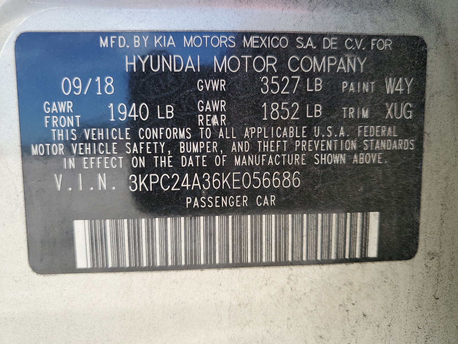 3KPC24A36KE056686 2019 Hyundai Accent Se