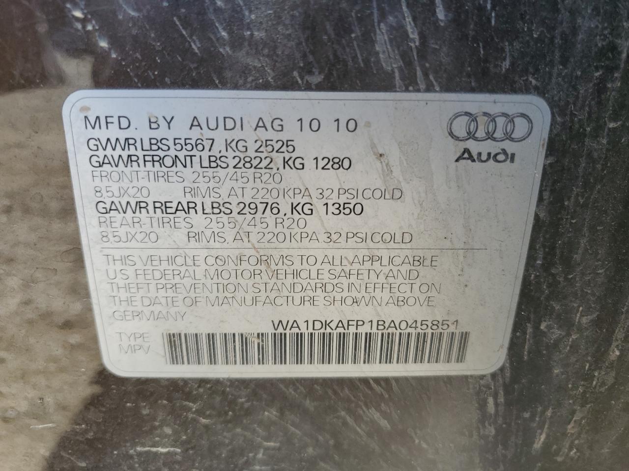 WA1DKAFP1BA045851 2011 Audi Q5 Premium Plus