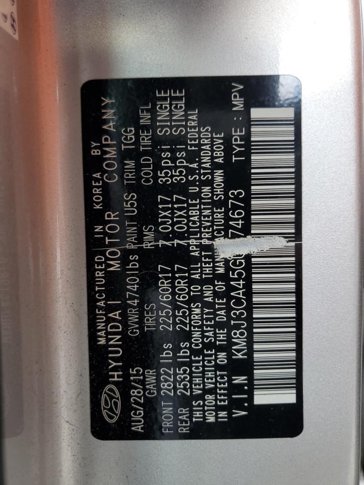 2016 Hyundai Tucson Limited VIN: KM8J3CA45GU074673 Lot: 63817454