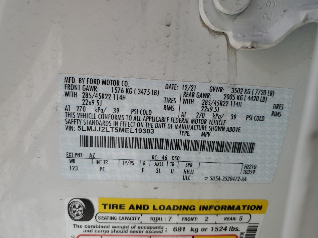 2021 Lincoln Navigator Reserve VIN: 5LMJJ2LT5MEL19303 Lot: 61475804