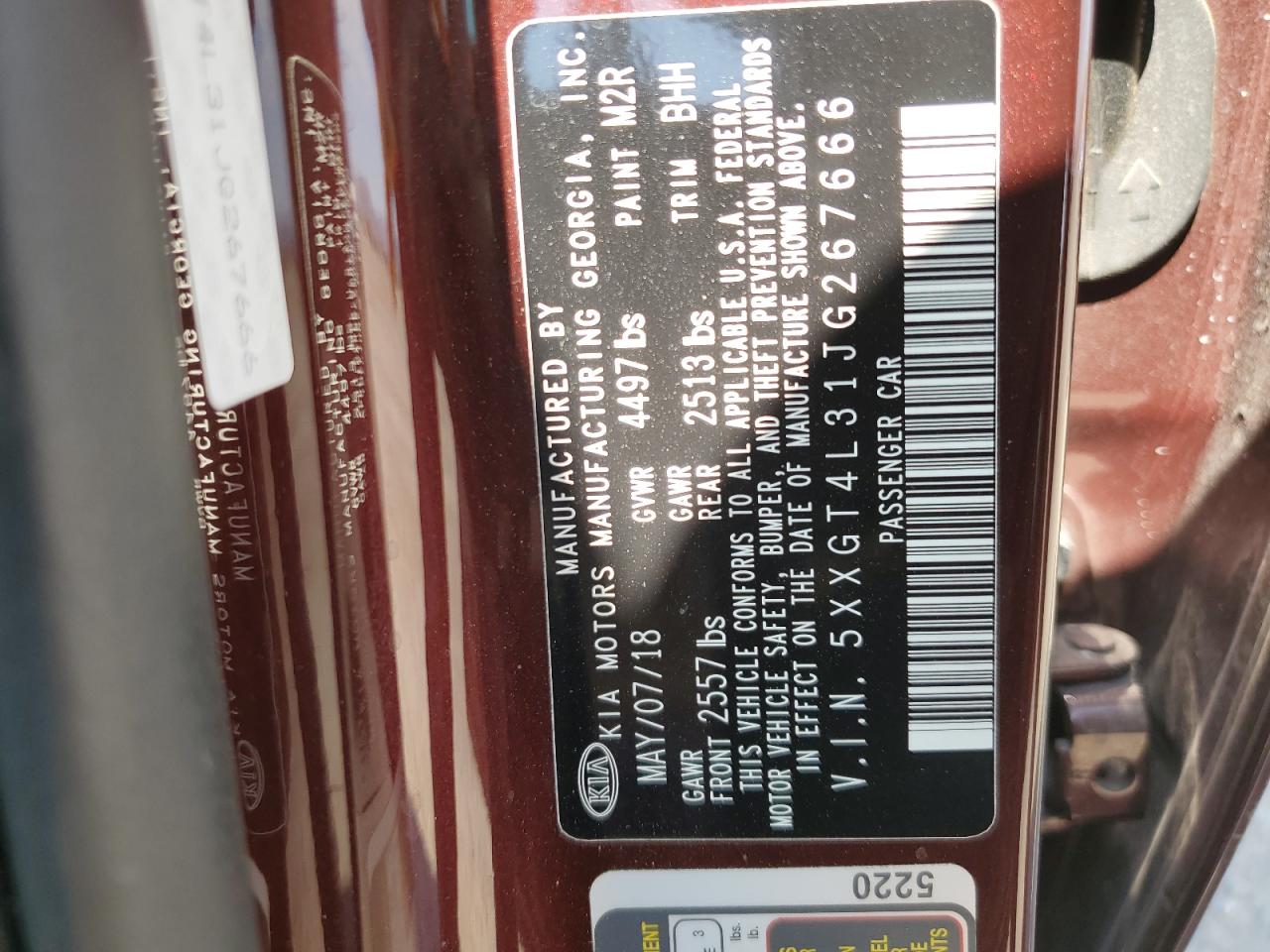 2018 Kia Optima Lx VIN: 5XXGT4L31JG267666 Lot: 63893564