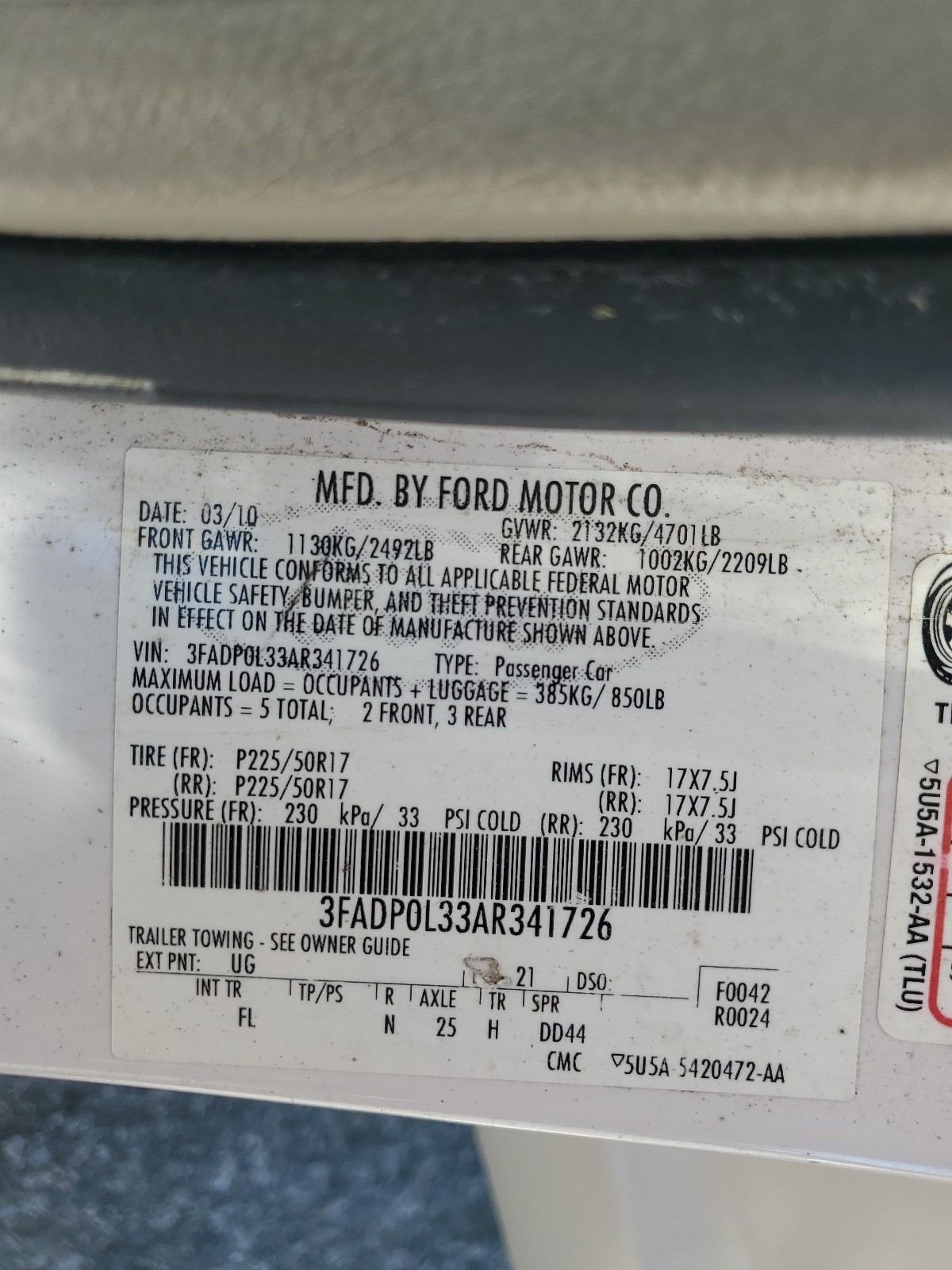 3FADP0L33AR341726 2010 Ford Fusion Hybrid