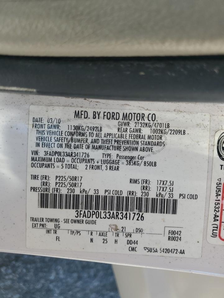 2010 Ford Fusion Hybrid VIN: 3FADP0L33AR341726 Lot: 64820284