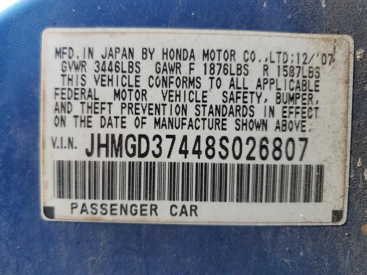 JHMGD37448S026807 2008 Honda Fit