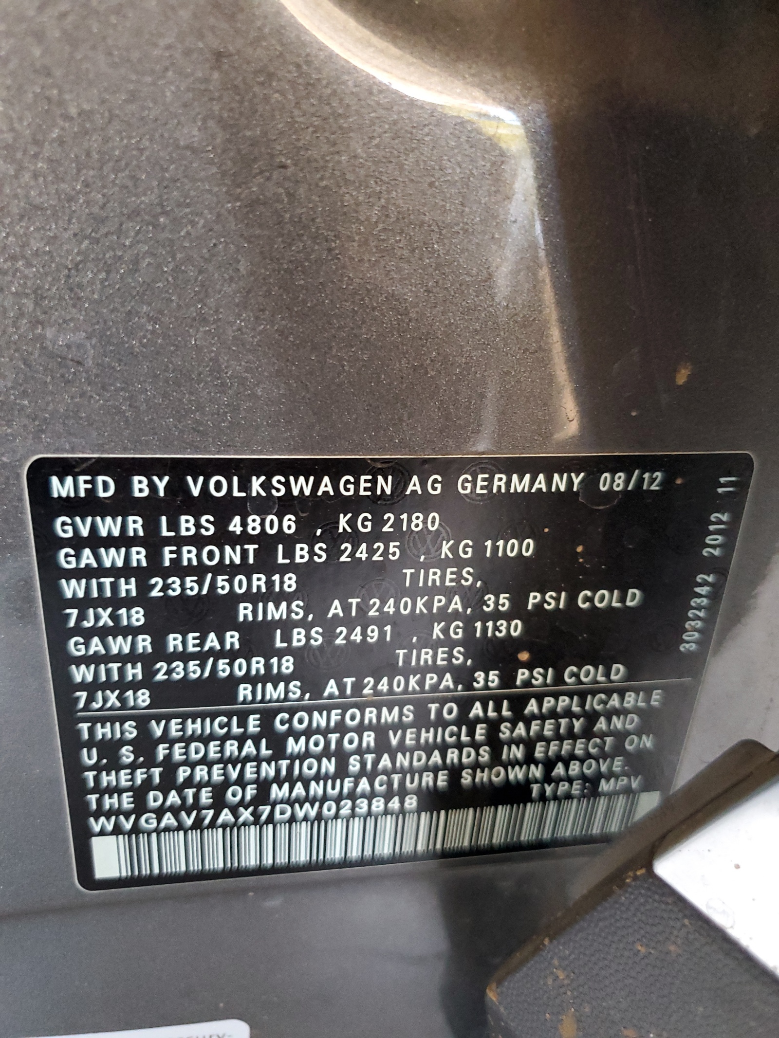 WVGAV7AX7DW023848 2013 Volkswagen Tiguan S