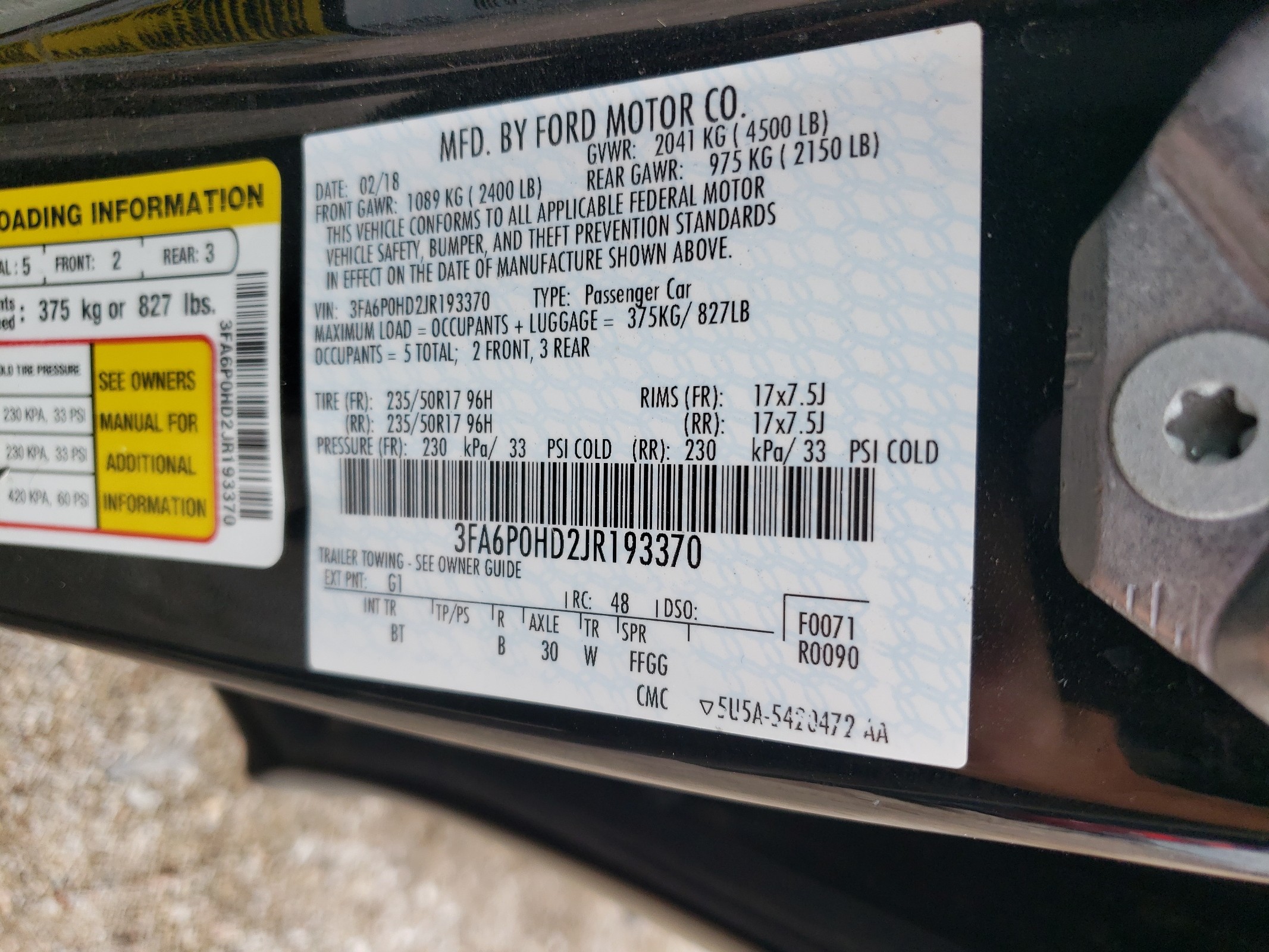 3FA6P0HD2JR193370 2018 Ford Fusion Se