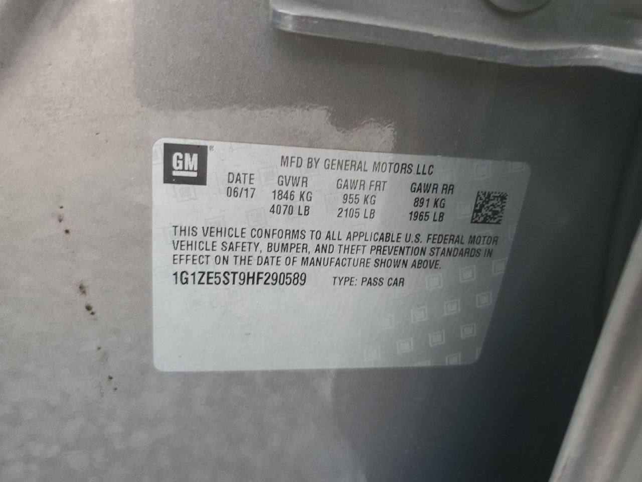 2017 Chevrolet Malibu Lt VIN: 1G1ZE5ST9HF290589 Lot: 62110734