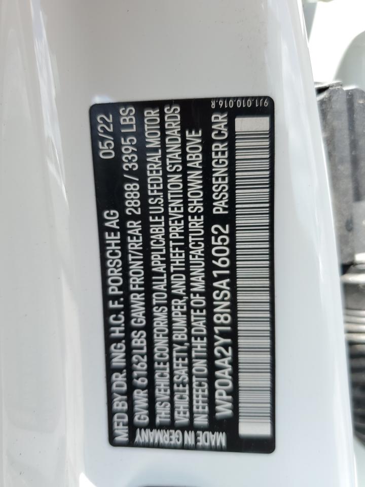 2022 Porsche Taycan VIN: WP0AA2Y18NSA16052 Lot: 64679034